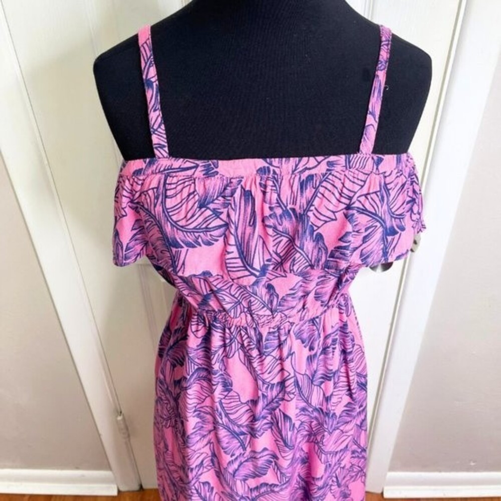 Women's Tropical Print Ruffled Dress with Adjustable Straps Size M-9 Juniors - Picture 7 of 13